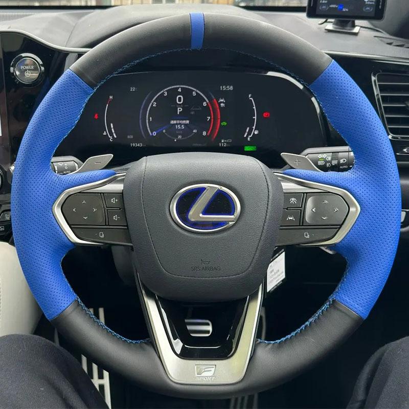 For Lexus NX 250 NX260 NX350 NX350h NX450h+ 2022-2024 Hand-stitched Red Black Genuine Leather Non-slip Car Steering Wheel Cover