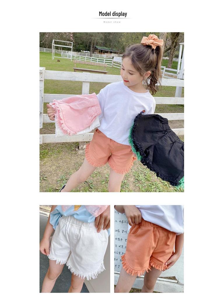 Girls' Summer Denim Shorts - Versatile, Loose-Fit, Mid to Big Kids Three-Quarter Pants