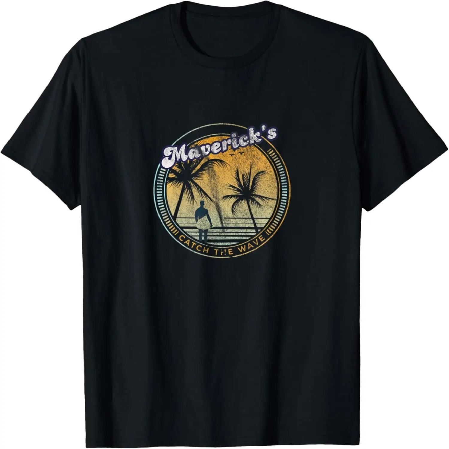 Maverick s Catch the Wave Surfing Retro Sunset Beach T-Shirt S чёрный