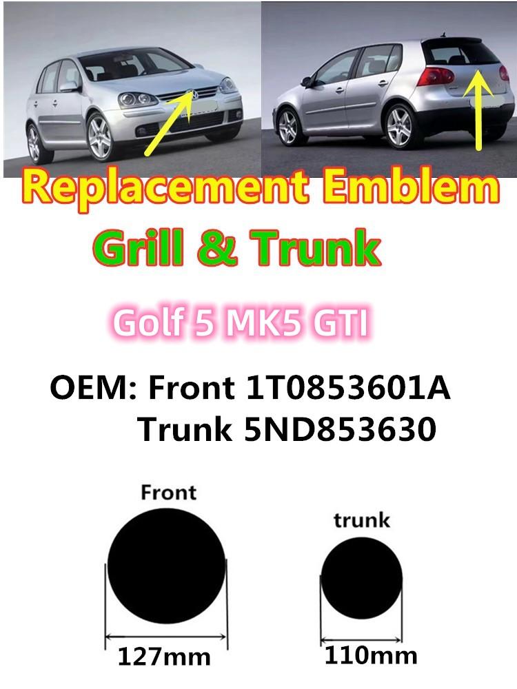 BRK1 For VW Volkswagen Jetta MK5 Golf 2pcs Front and Rear Replacement Emblem Logo for VW Golf 5 Golf5 GTI GT MK5 2003-2008