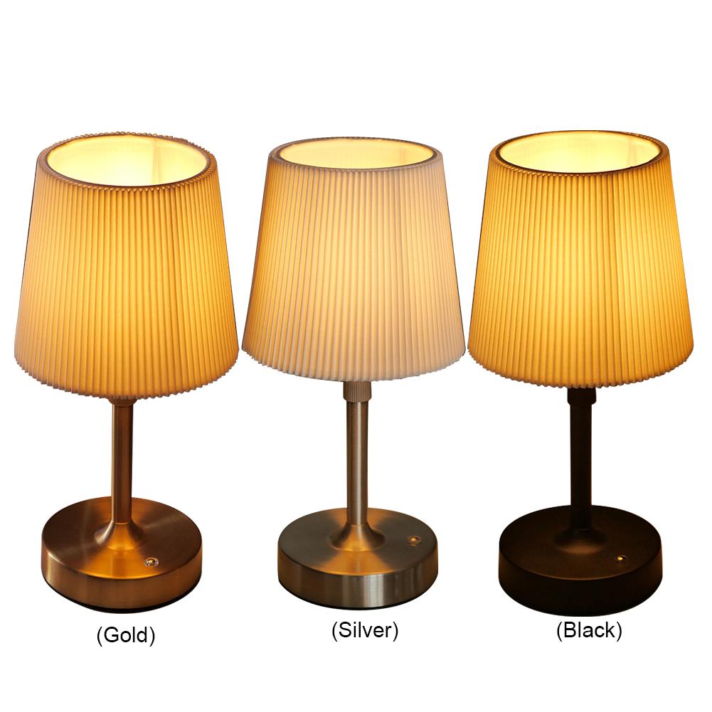 Cordless LED Metal Table Lamp USB Rechargeable Touch Control Portable Fabric Shade Desk Lamp Night Light for Bedroom Bar Balcony