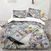 Money Print Duvet Cover KingQueen Size,Dollar Bills with The Portrait of Ben Franklin,Decorative Polyester Bedding Set