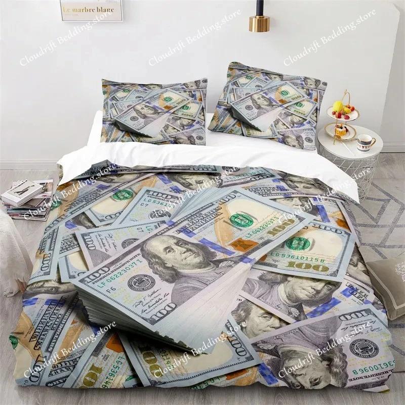 Money Print Duvet Cover KingQueen Size,Dollar Bills with The Portrait of Ben Franklin,Decorative Polyester Bedding Set