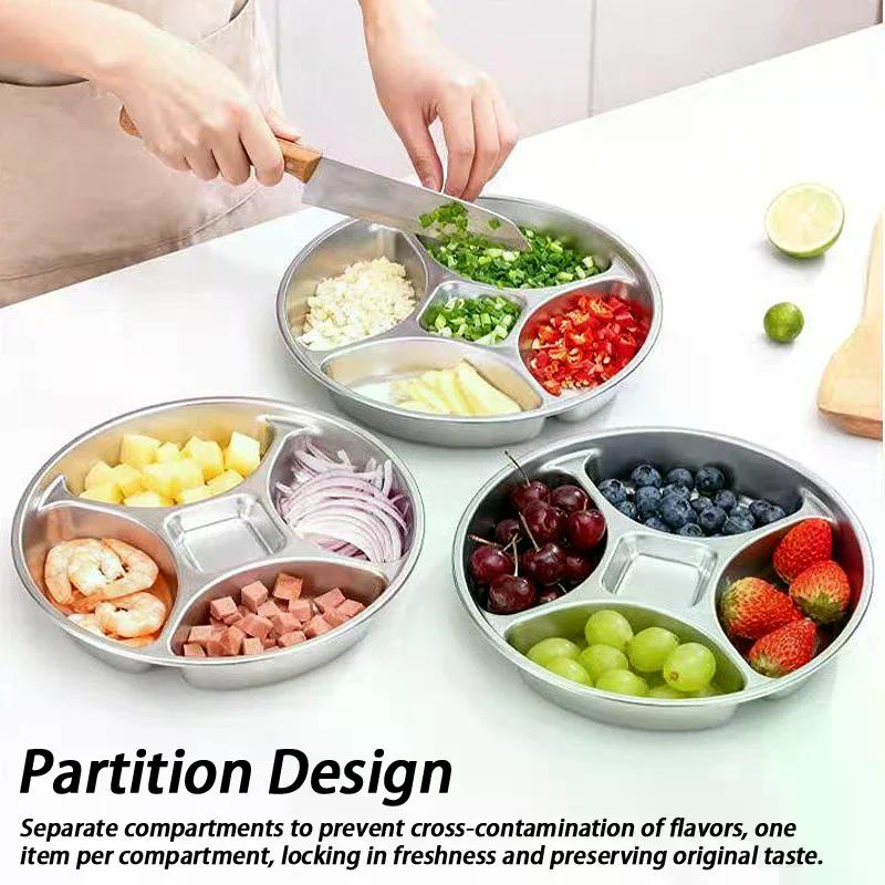 Stainless Steel Divider Tray Kitchen Cooking Food Preparation Plate Condiment Plate