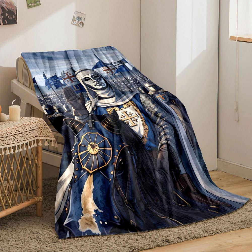 Crusader Knight with Mask Print Blanket Soft and Cozy Perfect for the Living Room Bed Sofa or a Nap,gift