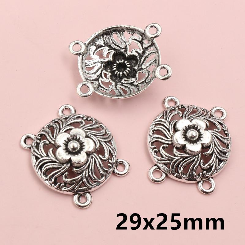 10pcs Antique Silver Plated Boho Vintage Flower Connector Charms Pendant DIY Jewelry Making Accessories Findings