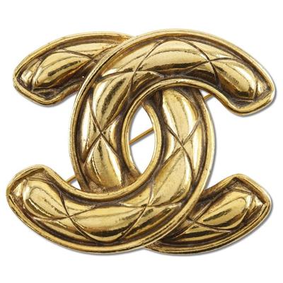 COCO Mark Brooch Matelasse Vintage Plated Gold 32.5g Women Used