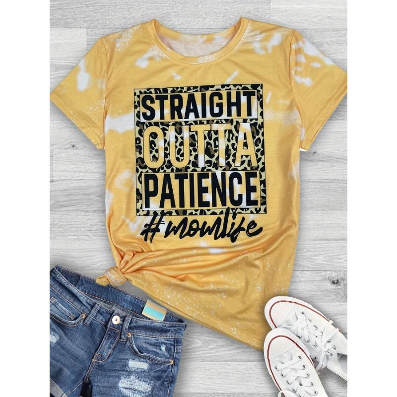 

Ladies casual short sleeved T-shirt - Straight Outta Patience pattern print and leopard print decoration XL