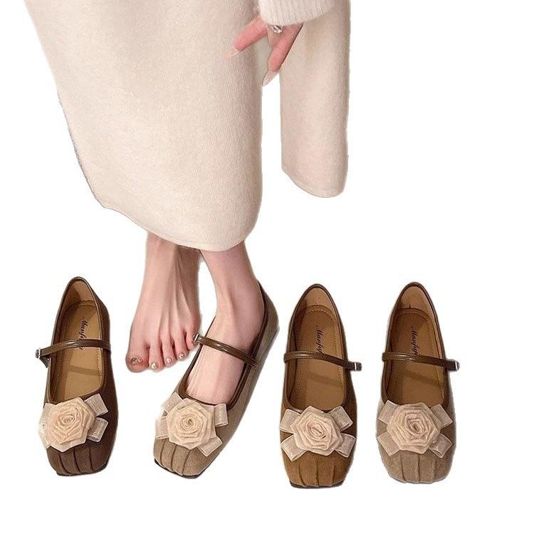 Flower Fairy Wind Mary Jane Shoes Buckle Single Shoes Women's Shoes 2025 Autumn New Soft-soled Flat-soled Shallow Mouth Beanie Shoes