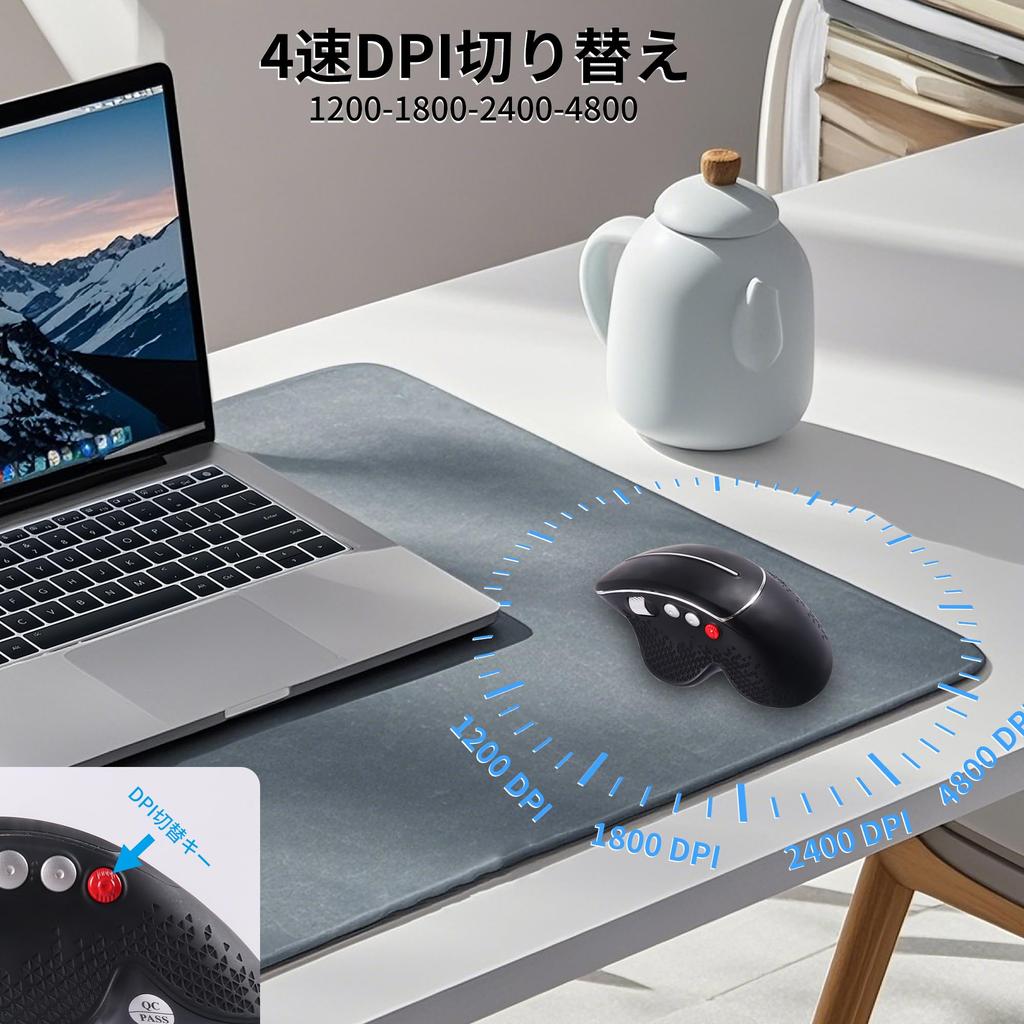 Wireless, Quiet 2.4GHz, 6-Button Mouse, Medium Size [With BackForward Buttons], 4800 DPI Switchable, Ergonomic Optical Mouse with Receiver, Vertical