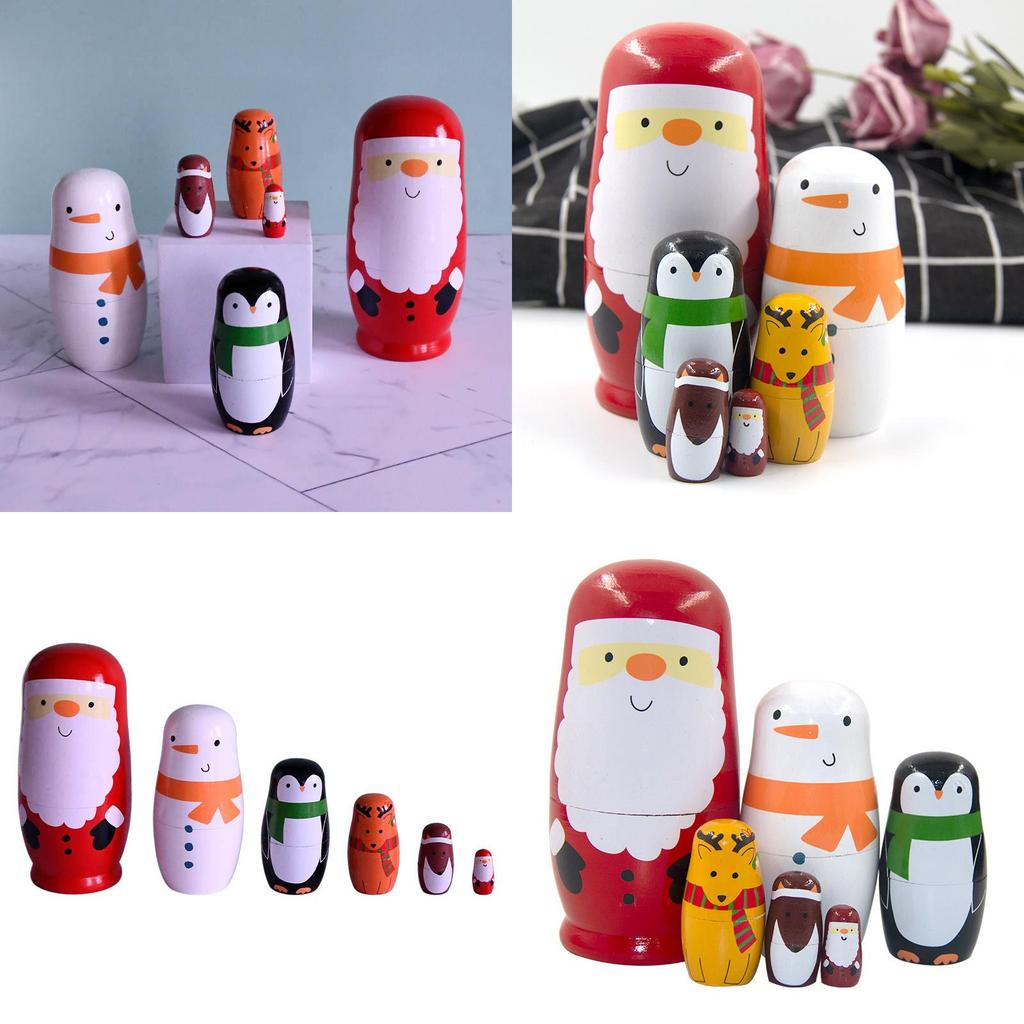 Wooden Christmas Santa Claus Nesting Dolls 6 Layers Of Handmade Home Decor And Gifts