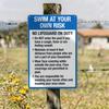 Retro Swim At Your Own Risk Metal Sign, 8x12in Vintage Iron Pool Warning, Funny Wall Decor