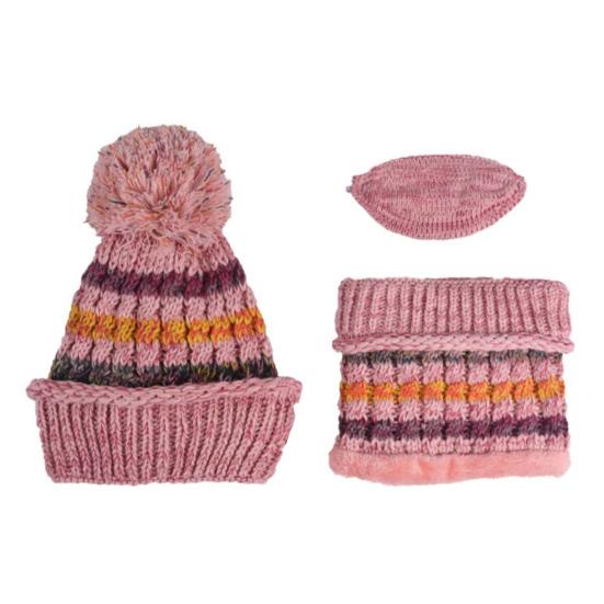 Set de eșarfe pentru pălărie de tricotat, 3 bucăți/set, căptușeală de pluș îngroșată, decor cu minge cu blană, pălărie, încălzitor de gât, set de protecție pentru față detașabil