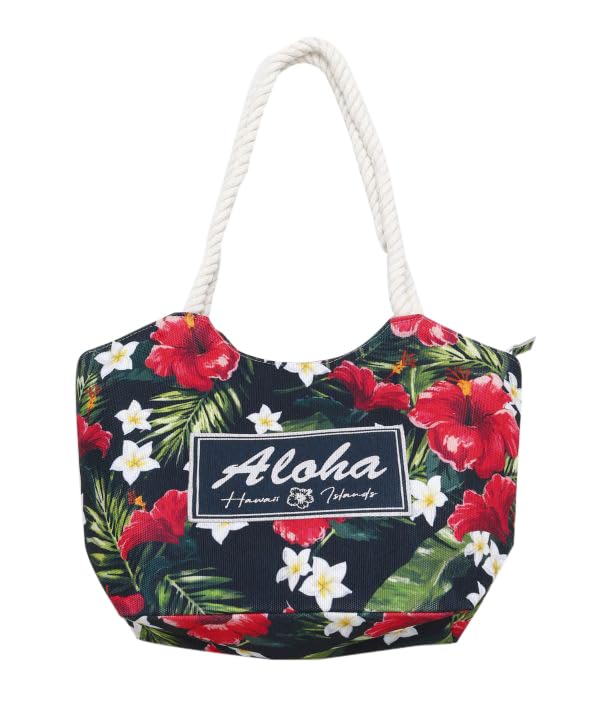 

47SP4101 [Kahiko] Гавайская сумка-тоут с веревочными ручками, ЦВЕТОК, ЧЕРНЫЙ