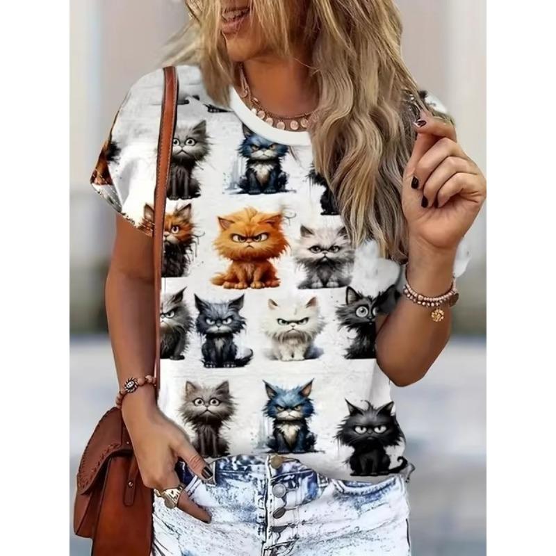 Women's T Shirt Animal Cat 3d Print Summer Tops Short Sleeve Tee Cute Girl Streetwear Female Oversized Clothing Pullover T-Shirts