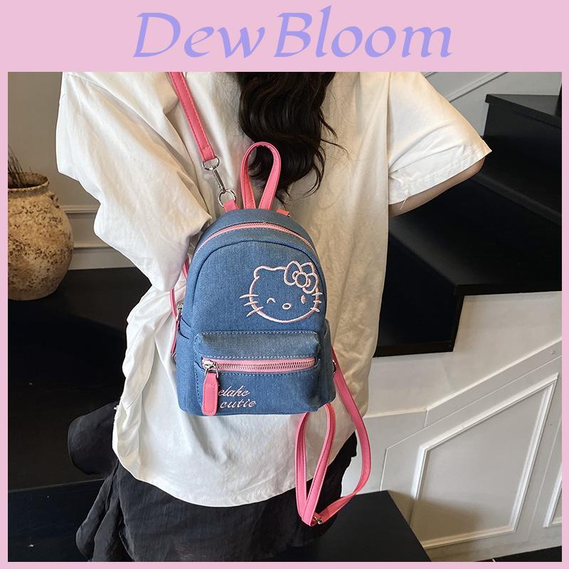 Zaino alla moda in denim con ricamo di lettere di Hello Kitty per l'uso quotidiano