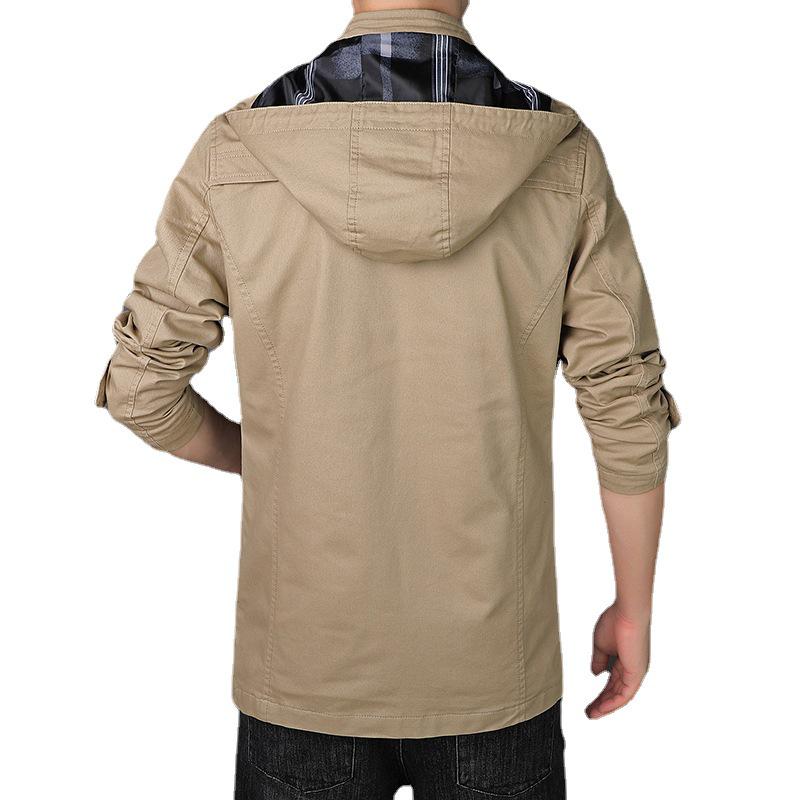 Men's Mid-Length Hooded Jacket - 100% Cotton, Casual Spring/Autumn Trench Coat