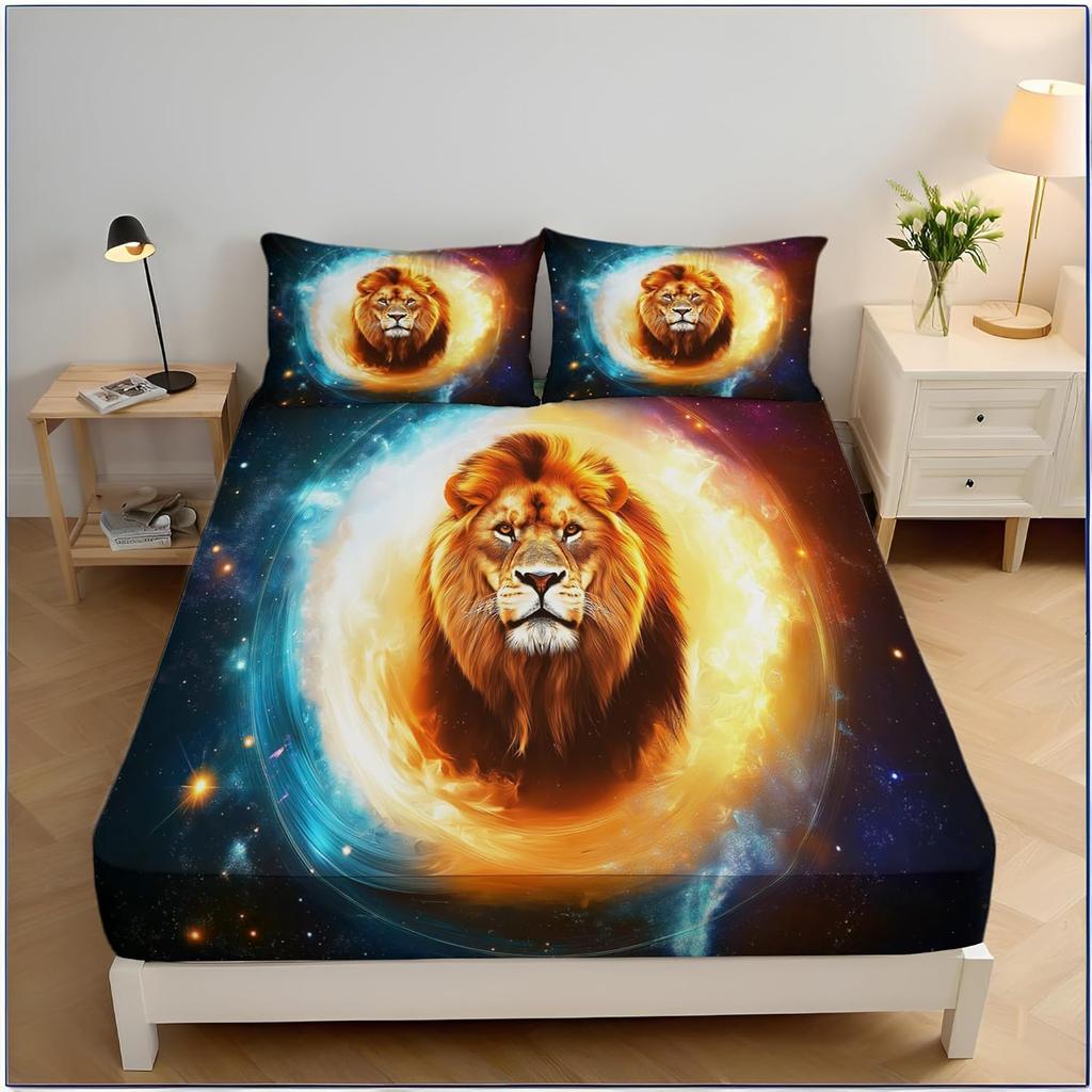 Dětská zvířecí ložní souprava Kreslený lev Tištěná sada prostěradel Dítě Chlapci Dívky Safari Vzor ZOO Napínací prostěradlo Kolekce do ložnice