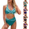 Fashion Women's Sexy Printed  Neck Strap Backless Beachwear Bikini Swimsuit Split Swimsuit