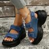 Sandalias de plataforma gruesas de mezclilla azul de moda para mujer, sandalias de cuña de talla grande para verano 2024, sandalias de mujer con gancho gótico y parte inferior gruesa, sandalias para mujer