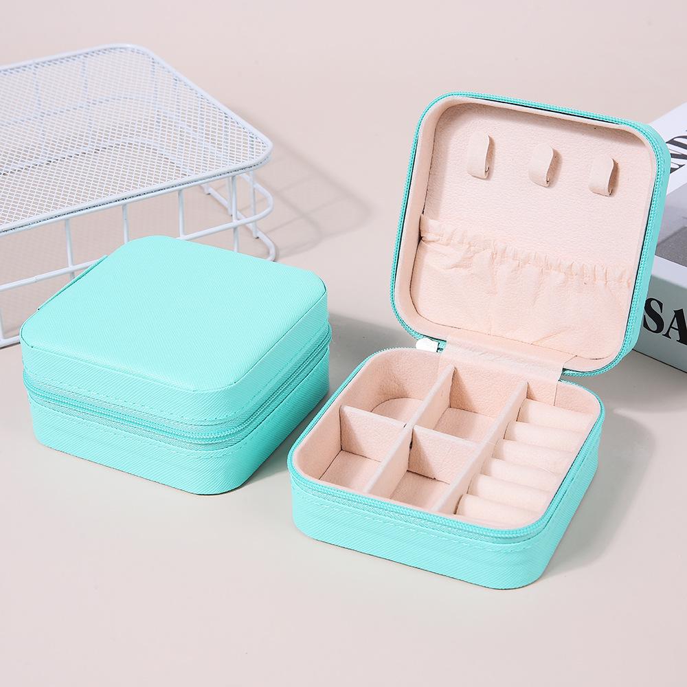 

Мини-шкатулка для хранения ювелирных изделий, дорожная шкатулка для сережек, ожерелий, компактная упаковка для колец, раскладушка на молнии, шкатулка для ювелирных изделий 10*10*5cm синий