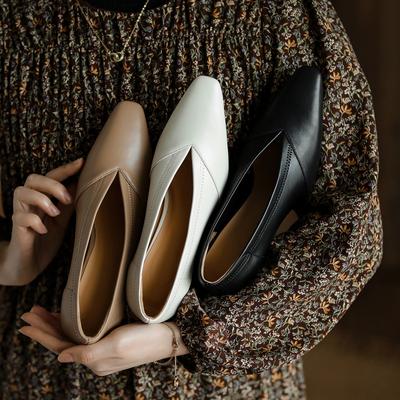 New Spring Genuine Leather Women Shoes Fashion Shallow Pumps Pointed Toe Slip -On Thin Heel Shoes Women High Heels