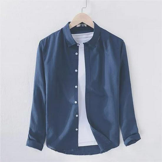 Men's White Long-Sleeve Linen Shirt - Casual Spring/Summer Lapel Style