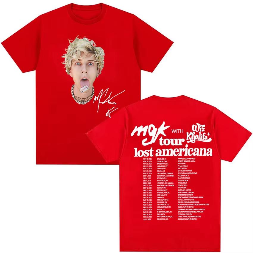 MGK Lost Americana Machine Gun Kelly Tour 2026 T Shirts Unisexs Retro Gothic Fashion TShirt Pure Cotton Tees Hip Hop Streetwear