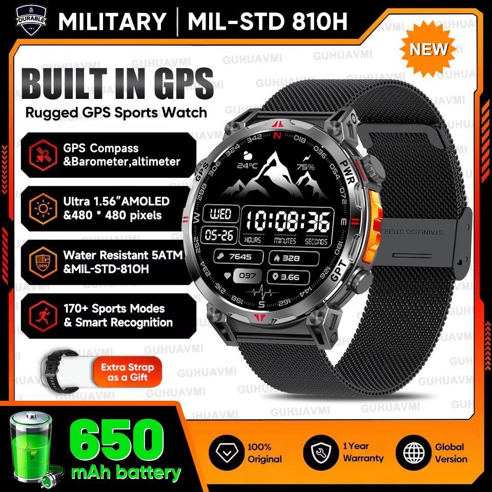 Outdoor GPS Sports Smart Watch Men Built in GPS Compass 5ATM Waterproof Bluetooth Call HD AMOLED Screen Fitness Smartwatch