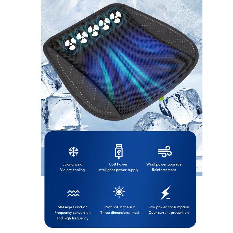 Cooling Cushion Ventilated Seating Cushion 8 Fan USB Plug in 3 Speeds Non Slip Detachable Cover for Home Car 5V