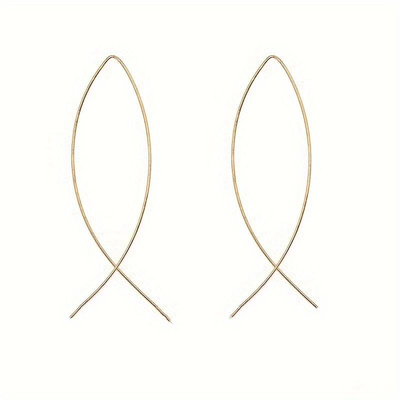 1 Pair Simple Classic Iron Drop Earring Chic Threader Fish Line Cross Design, Fashionable Dangle Earrings