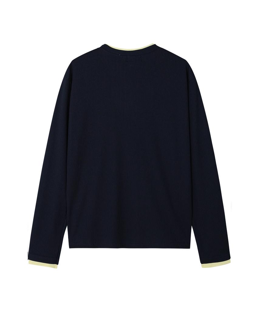 NOISE Contrast Layered Henley Neck Long Sleeve_[Navy]