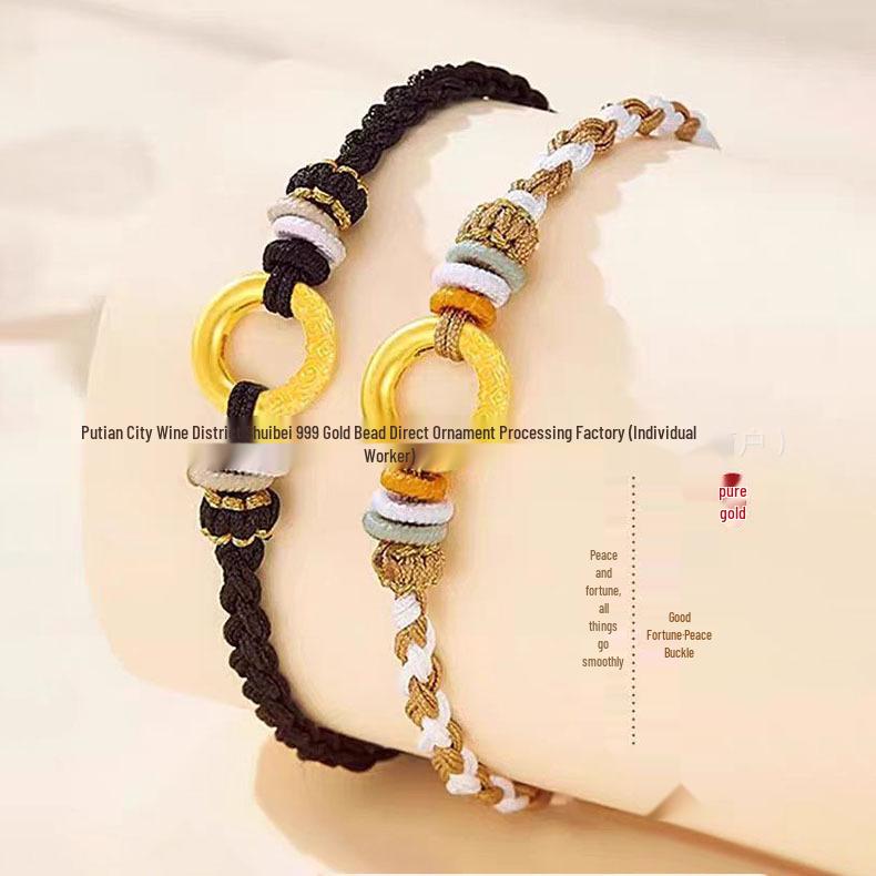 Shuibei 999 Reingold Ping'an Schnalle Armband mit goldenen Glücksperlen - Geflochtenes Handseil Valentinstag Qixi Geschenk