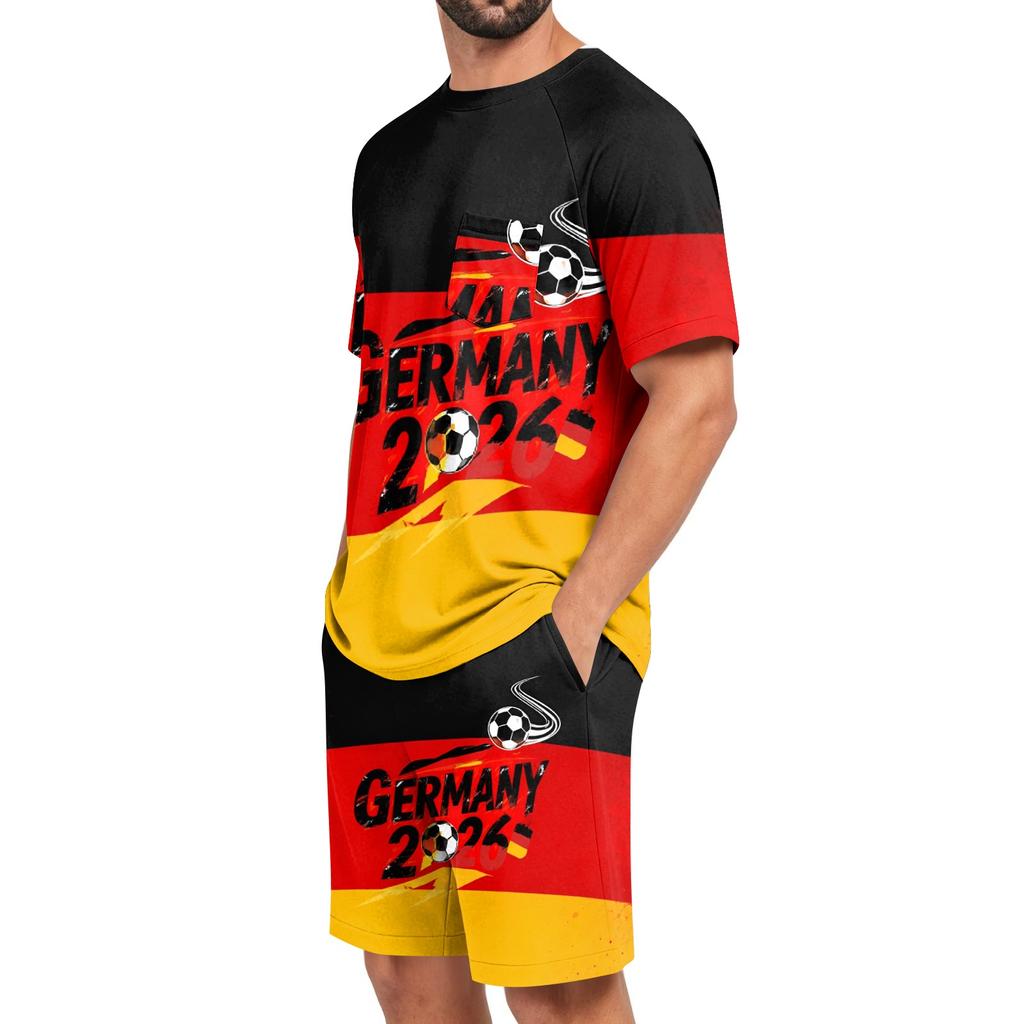 Conjunto de Pijama para Hombre de Manga Corta y Pantalones Cortos Ligero Cómodo Ropa de Dormir con Diseño de Fútbol Estampado para Uso Casual en Casa