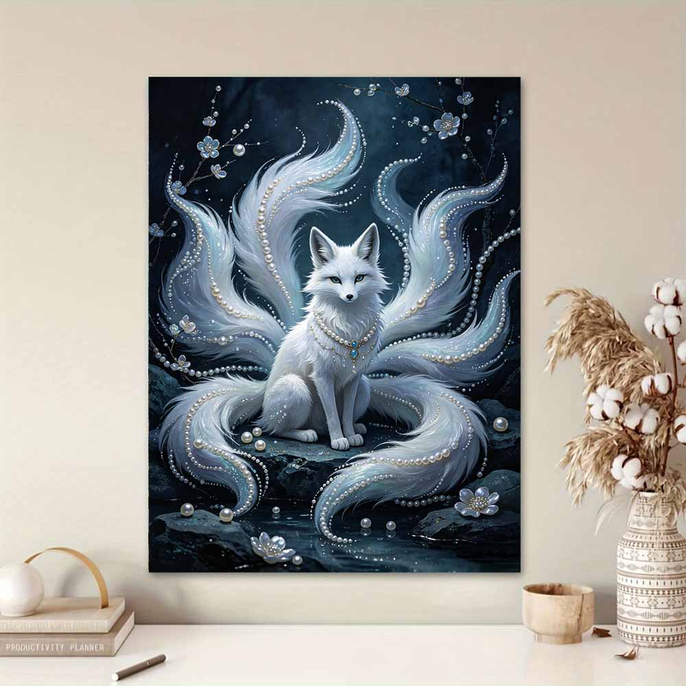 DIY Pearl Diamond Art Painting Kits for Adult and Beginners, Majestic Fox Sparkling Painting Craft Home Wall Decor Handmade Gift