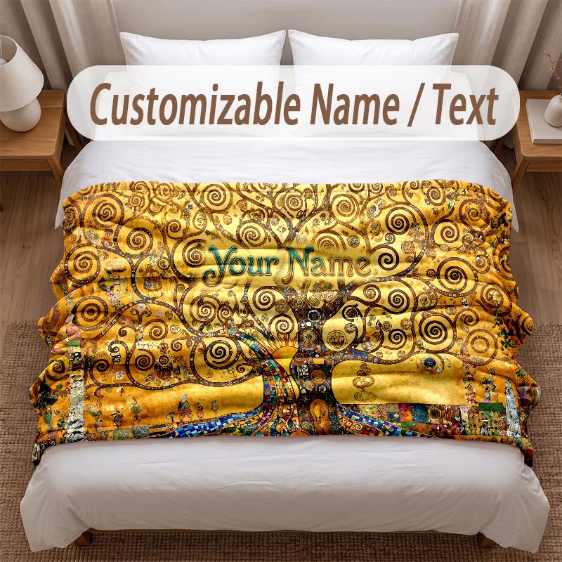 Tree of Life Theme Soft Blanket Personalized Custom Name Text Print Warm Blanket Home Sofa Bedroom Decor