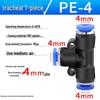 Pneumatic Air Tube Quick Connector PE8 Straight Tee with Reducing Blue Cap PEG8-6/10.