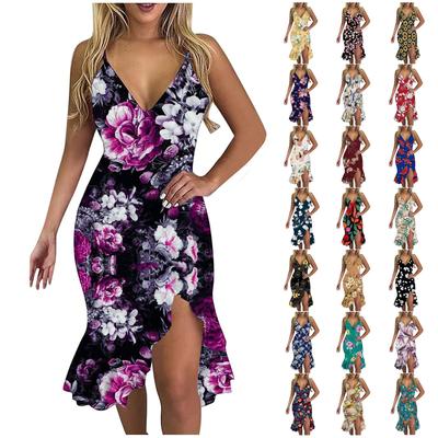 Στενό Φόρεμα για Γυναίκες V Λαιμόκοψη Φορέματα Κυρίες Φλοράλ Μοτίβο Κοκτέιλ Βραδινό Πάρτι Φόρεμα Σωλήνας