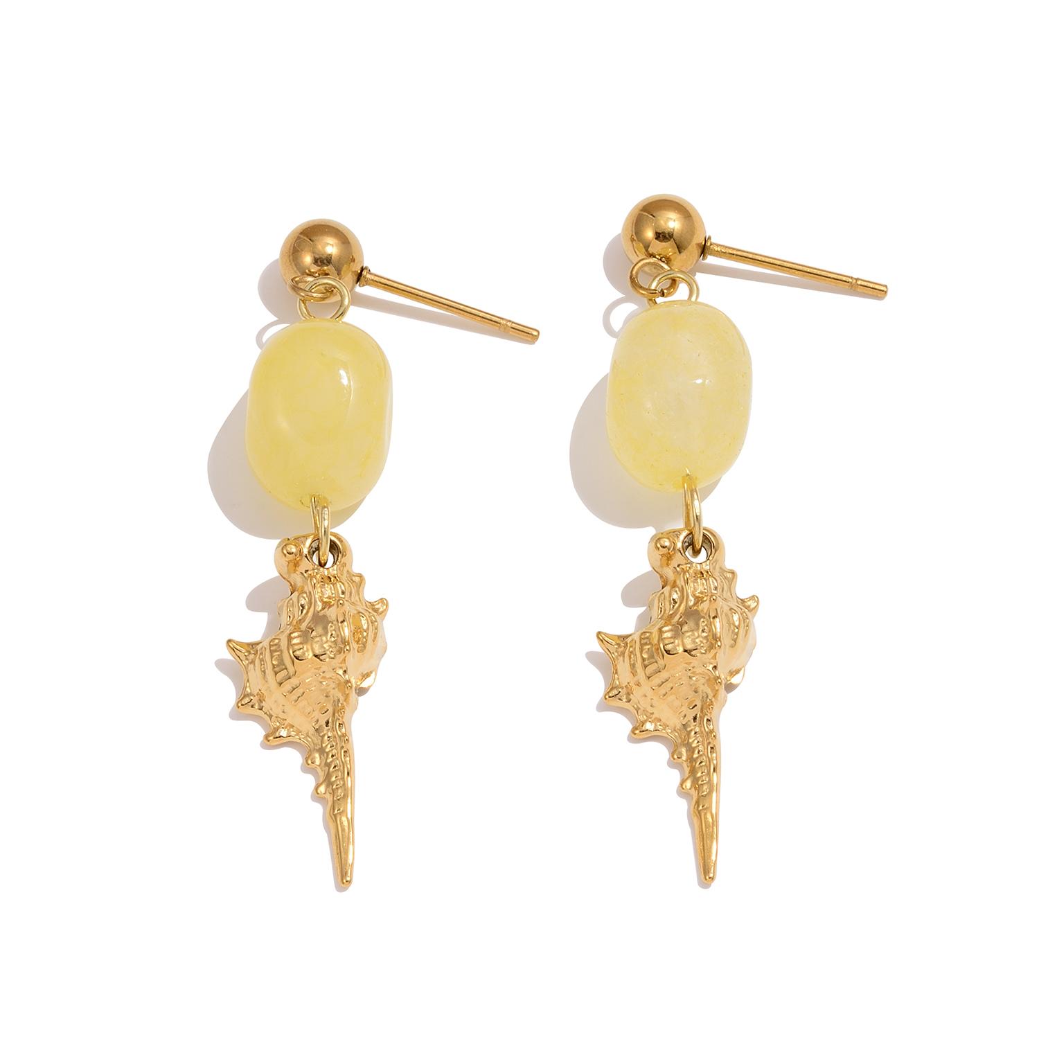 Original Design Conch Drop Pendant Earrings for Women, 18K Gold Plated Stainless Steel Beach Vacation Jewelry Gifts