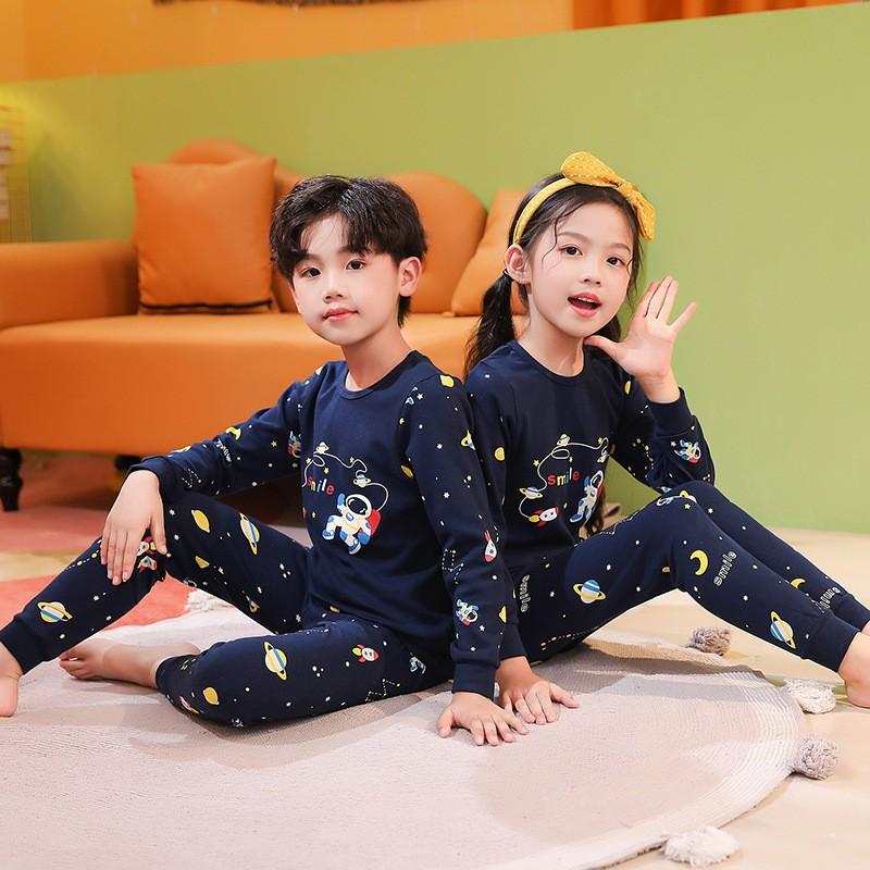 Kids Cotton Thermal Underwear Set Boys Girls Long Johns Pajamas Soft Base Layer 3-8 Years
