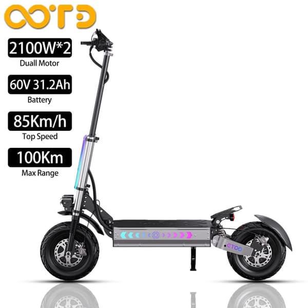 OOTD T90 Elektroroller mit Doppelmotor: 4200W Nennleistung, 100km Reichweite, 85km/h, 13" Offroad-Reifen, Faltbares Design