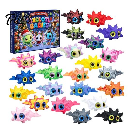 Boîtes de Fête Calendrier de l'Avent Axolotl 2026, Jouets Articulés Flexibles Imprimés en 3D, 24 Jours Jouets Salamandre Collectionnables Compte à Rebours de Noël avec Figurines,