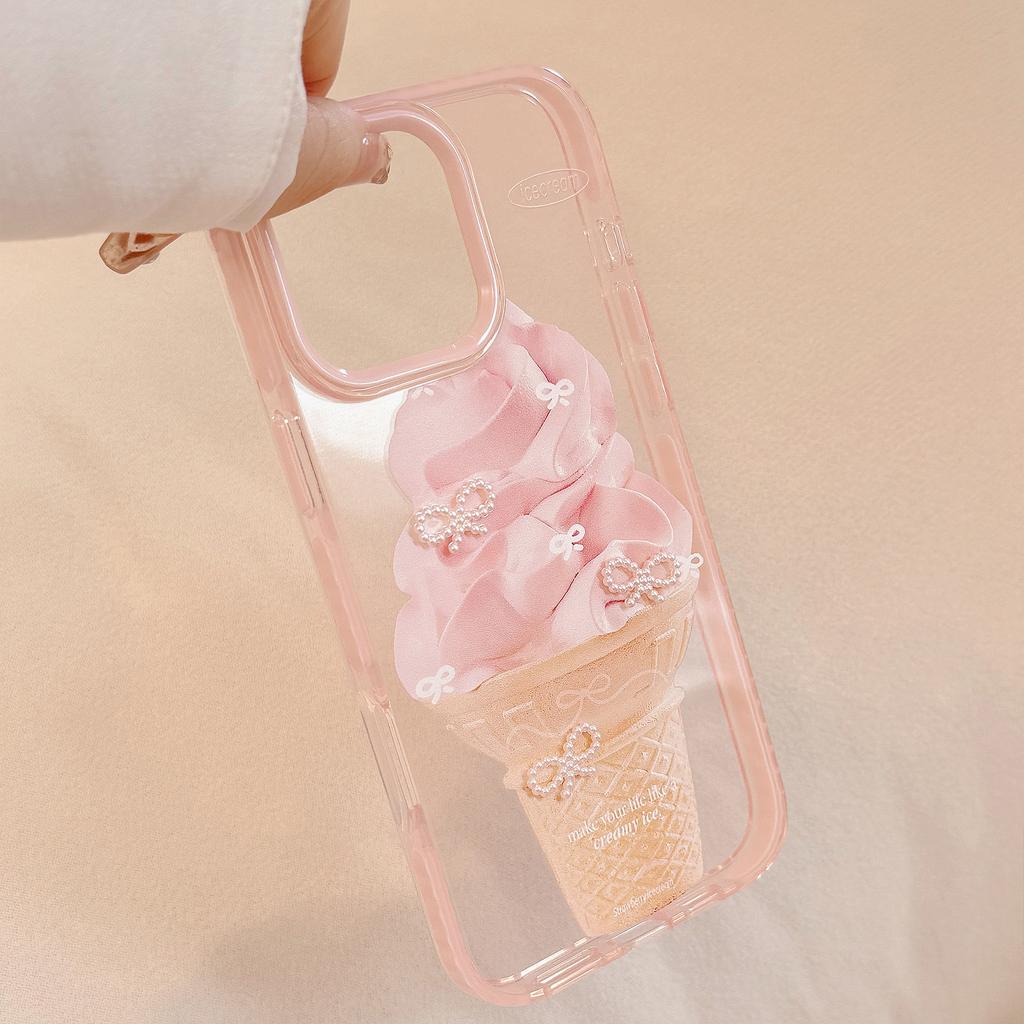Sweet Three-dimensional for IPhone15 for Apple 16promax Mobile Phone Case for 14 Pink Ice Cream 13 Anti-fall 17 Soft