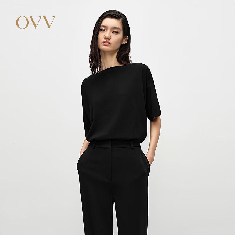 OVV Elegant Off-Shoulder Knit Top with Bead Chain M