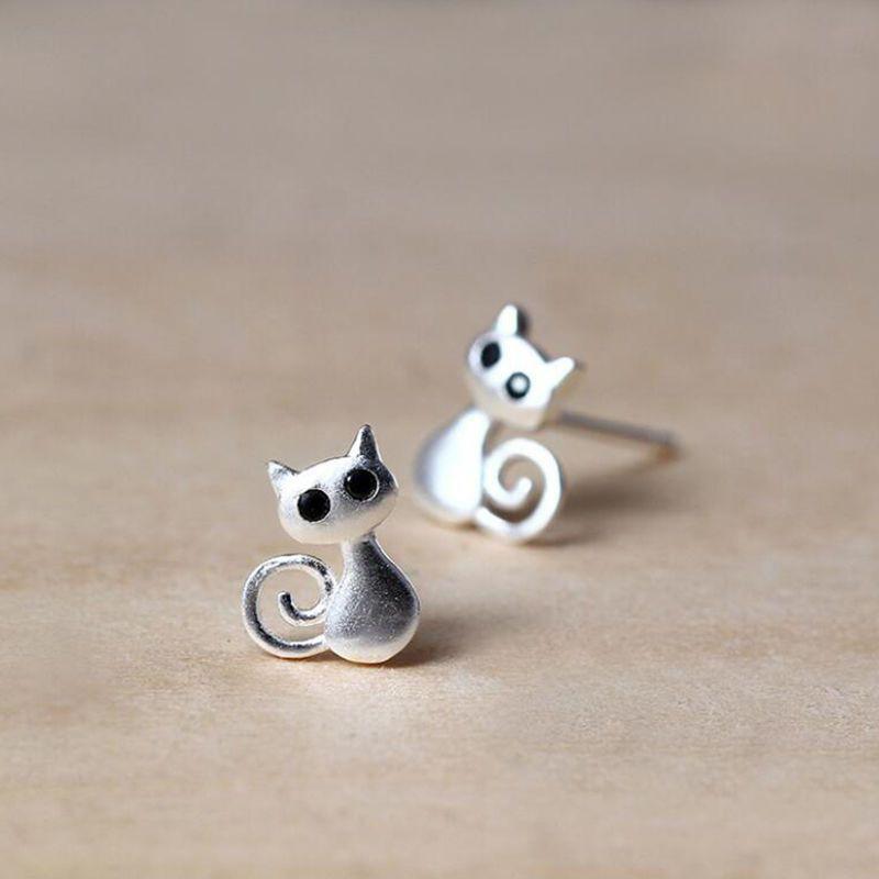 Cute Black Eyes Crystal Cat Stud Earrings for Teens Fashion Jewelry for Daily School Wear Birthday Gift for Girls