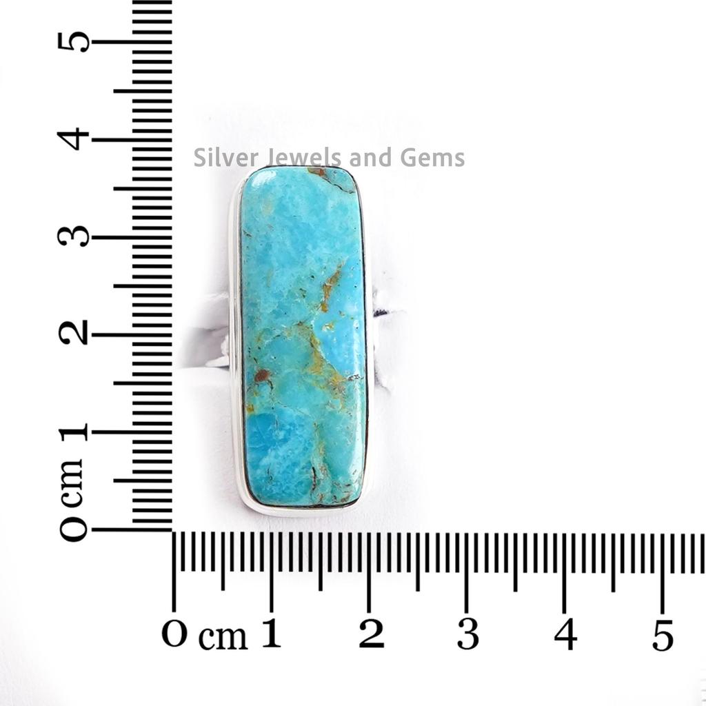 Natural Arizona Turquoise Long Ring, 925 Sterling Silver Ring, Rectangle Turquoise Ring, Handmade Ring, Gift for Women, Gemstone Ring
