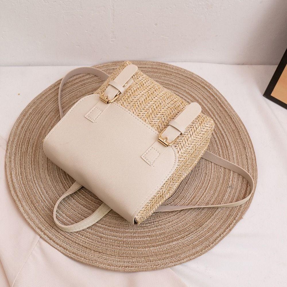 PU-Leder Stroh Rucksack Vintage Stil Retro Design Umhängetasche Luxuriös Elegantes Aussehen Gewebter Rucksack All-Match Stil