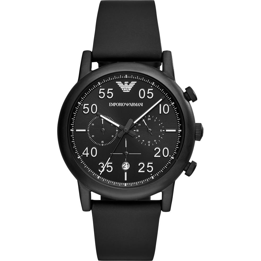 Emporio Armani Luigi Black Black Leather Men s Quartz Watch AR11133 чёрный