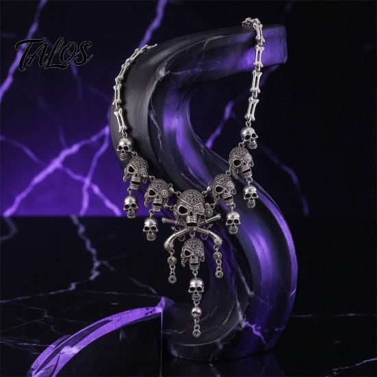 Accessori Estetica Oscura Collana con Teschio e Nappe Multistrato Vintage, Bracciale Collana Horror da Donna per Gioielli di Moda Edgy Donna, Gotico Halloween