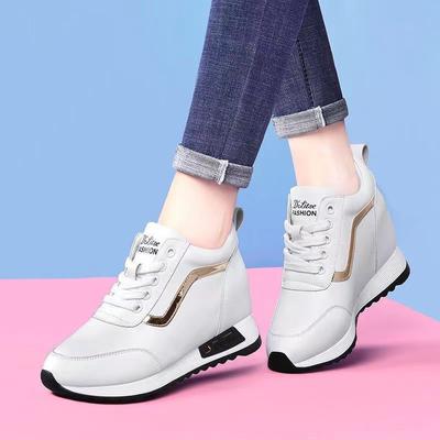 Damen-Sneaker mit Keilabsatz und Schnürung, Innenhöhe, Kunst-PU, lässige Damenmode, Joggingschuhe mit Schnürung und dicker Sohle